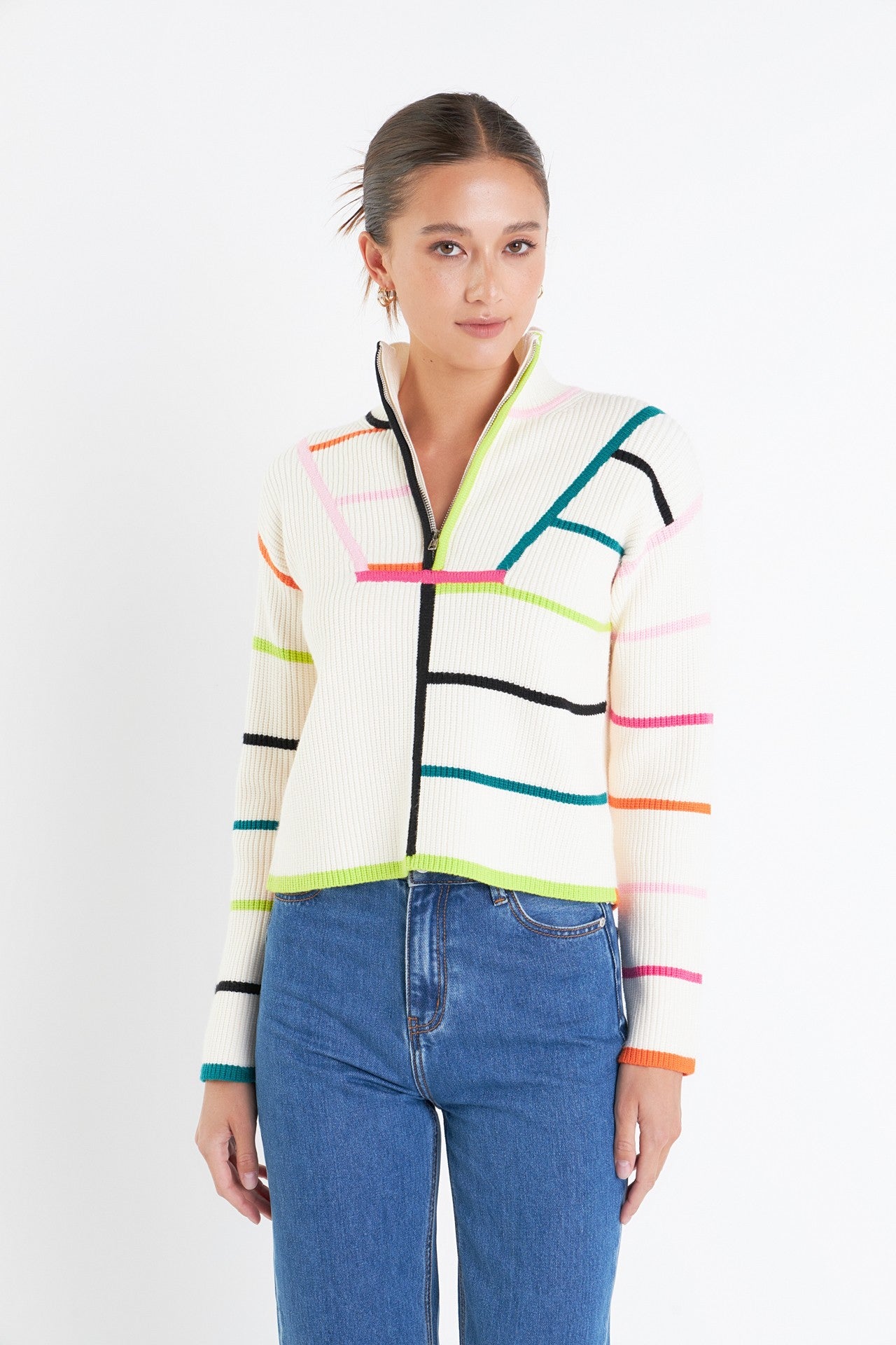 Stripe Quarter Zip Sweater in Multi