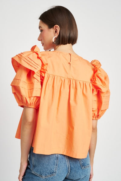Nessa Pleated Top in Orange