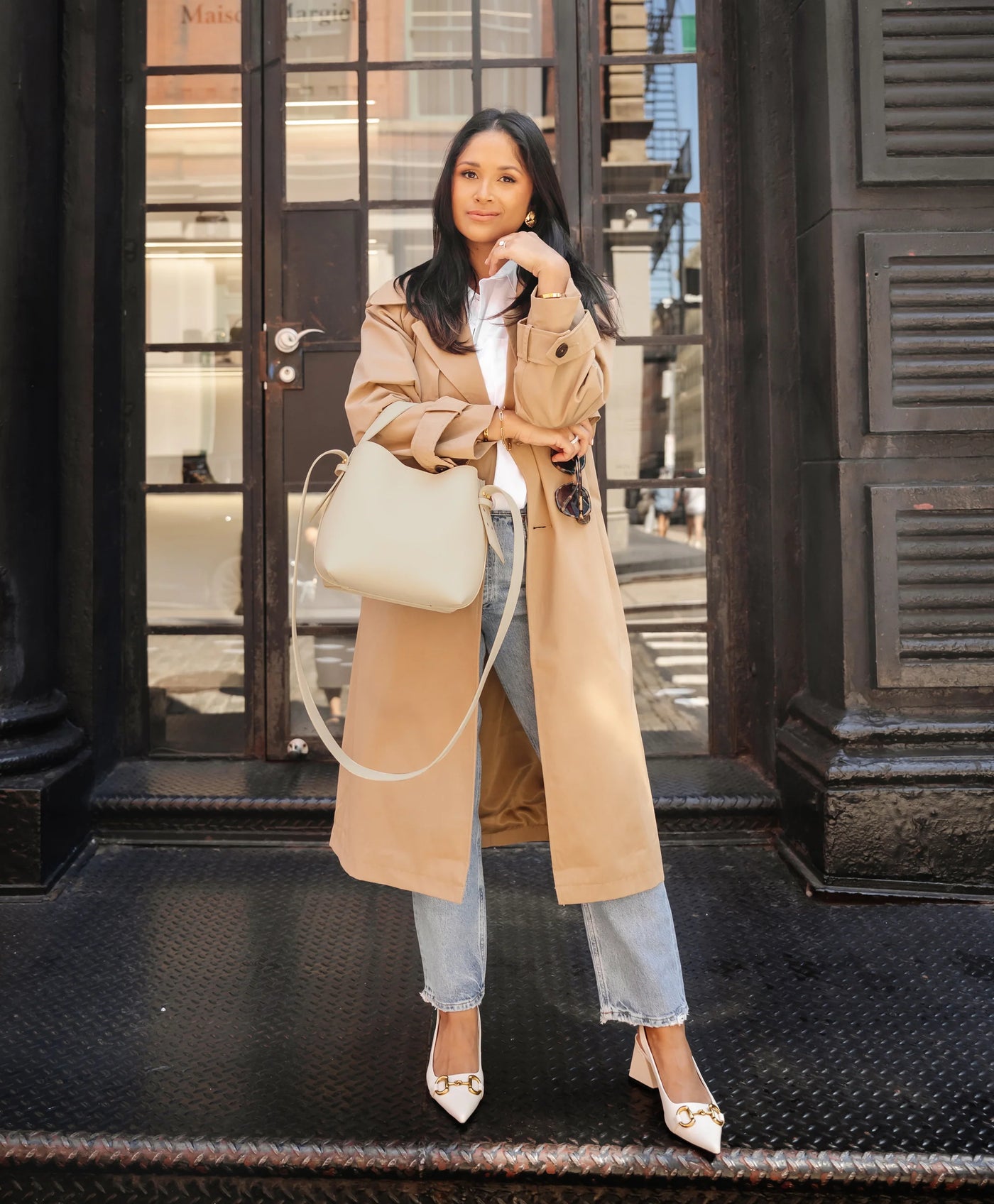 Selena Bucket Bag in Ivory European Calfskin Leather