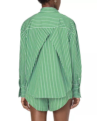 Alexis Diagonal Yoke Button Front Top in Green/Summer White