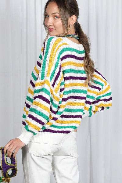 Mardi Gras Stripe Sweater in Multi