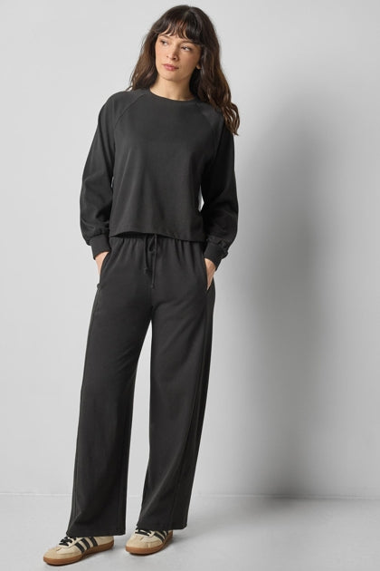 Drawcord Wide Leg Pant in Black