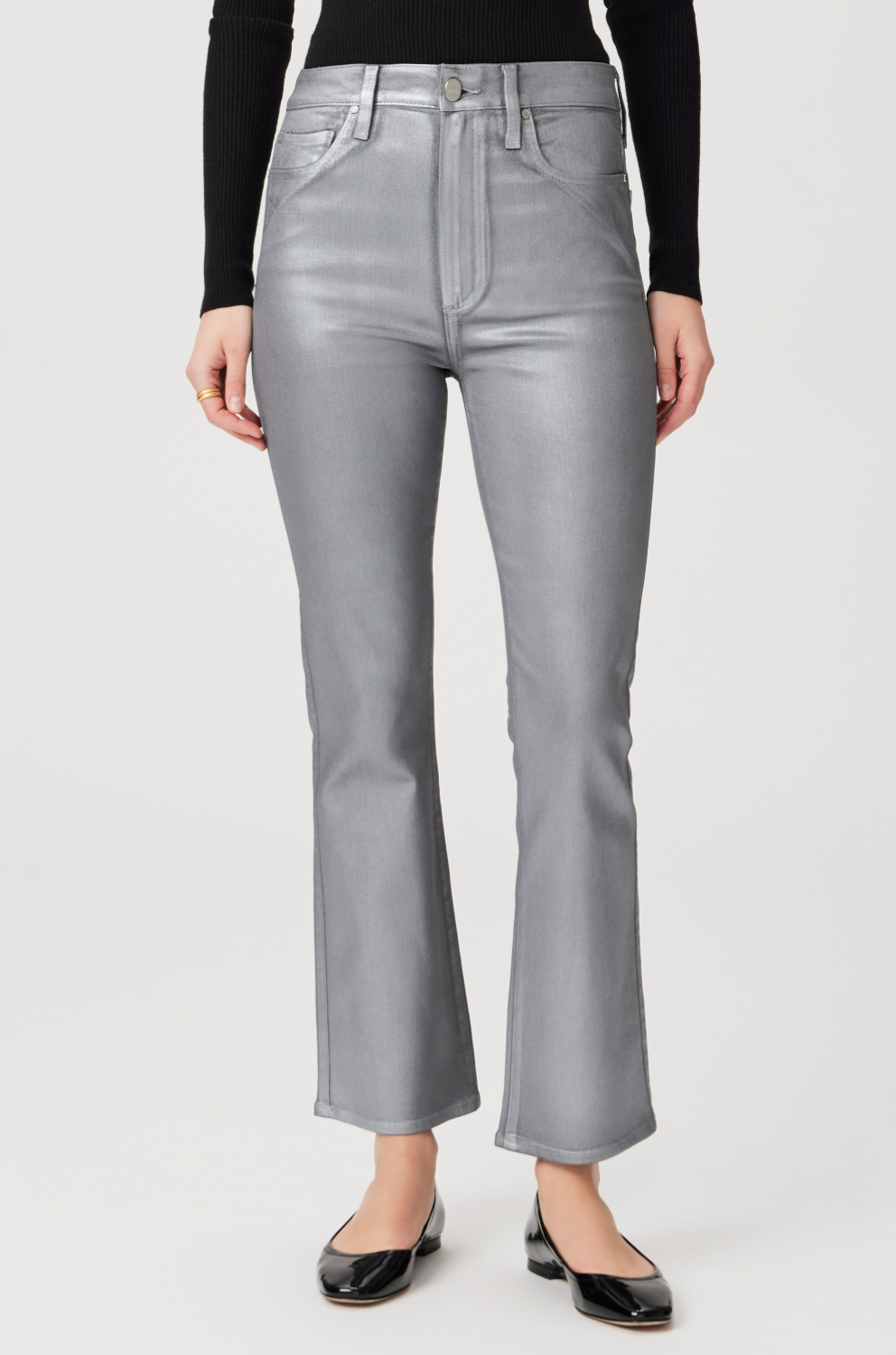 Claudine Flare Jean in Silver Shimmer Luxe Coating