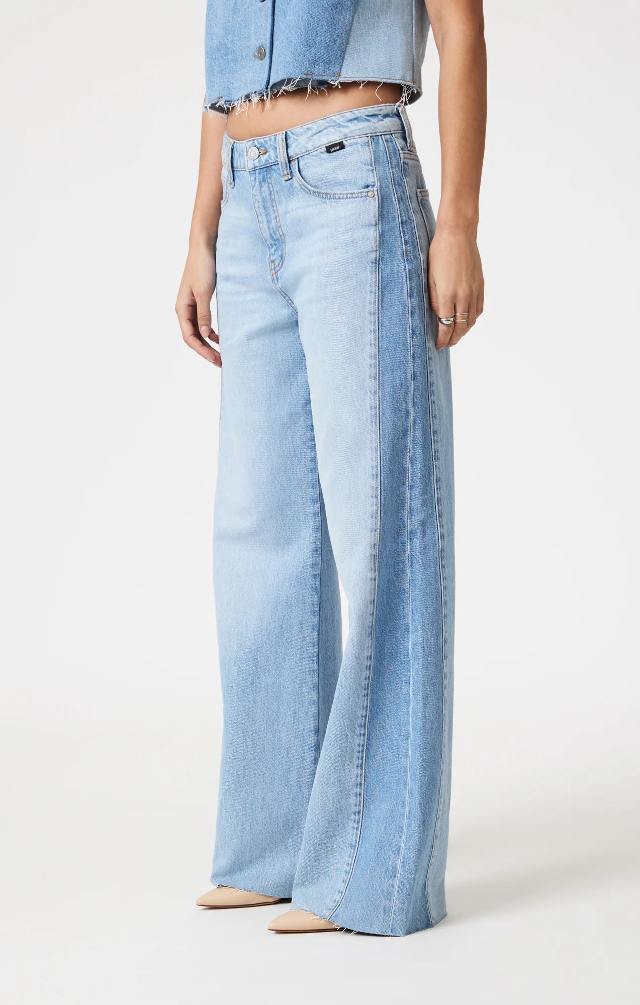 Malibu Wide Leg Jeans in Blocked Denim