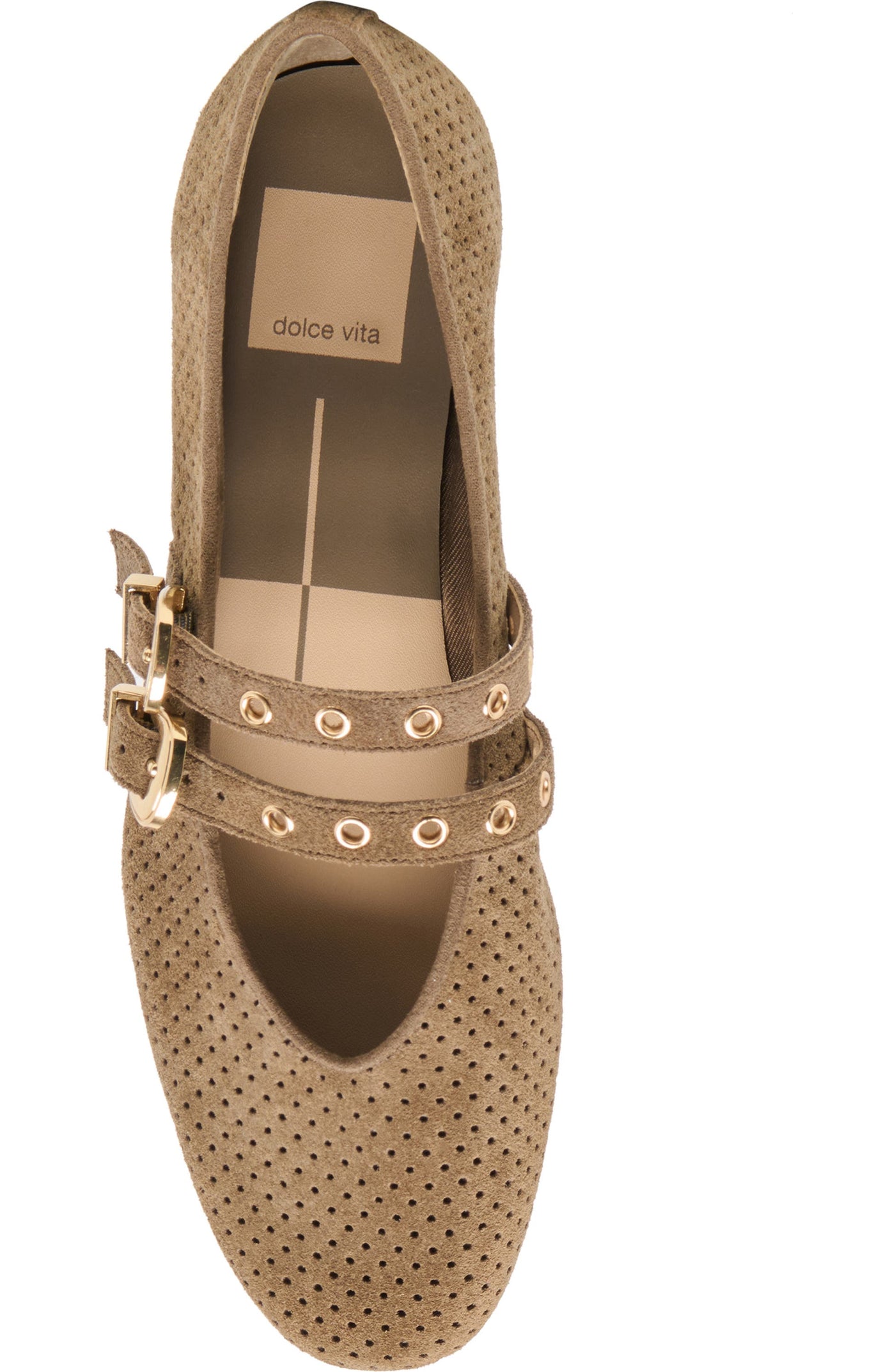 Baylee Grommet Ballet Flats in Olive Perforated Suede
