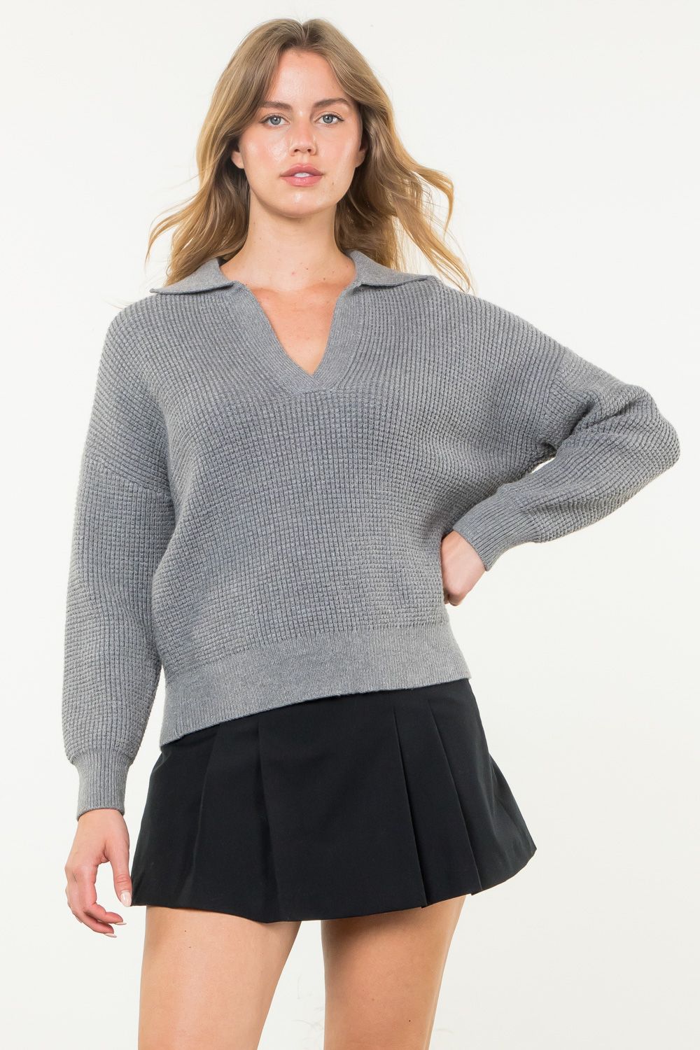 Gemma Waffle Sweater in Gray