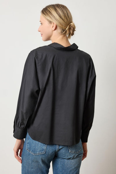 Dolman Sleeve Button Down Shirt in Black