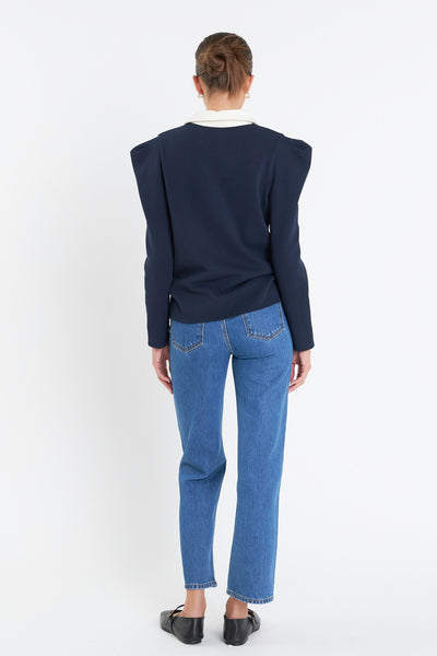 Polo Collar Sweatshirt in Navy/Cream