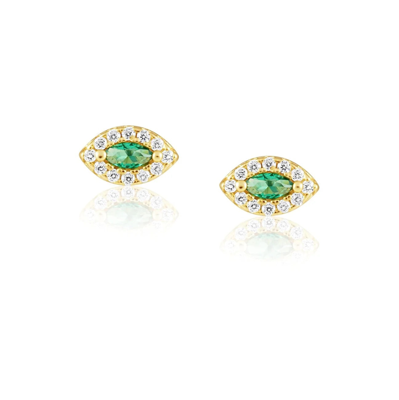 Alma Emerald Evil Eye Studs in Gold