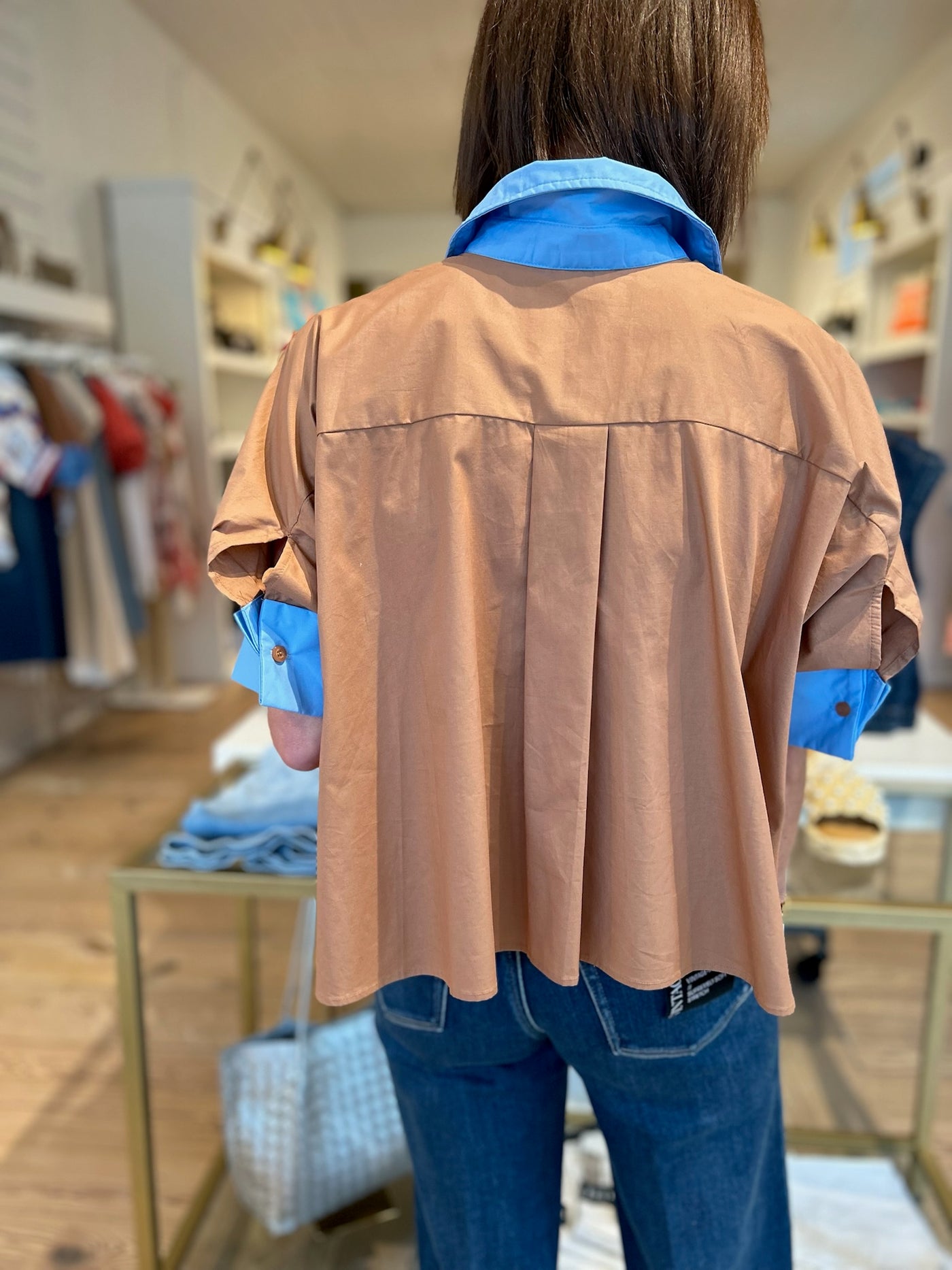 Abby Swing Top in Cocoa and Blue