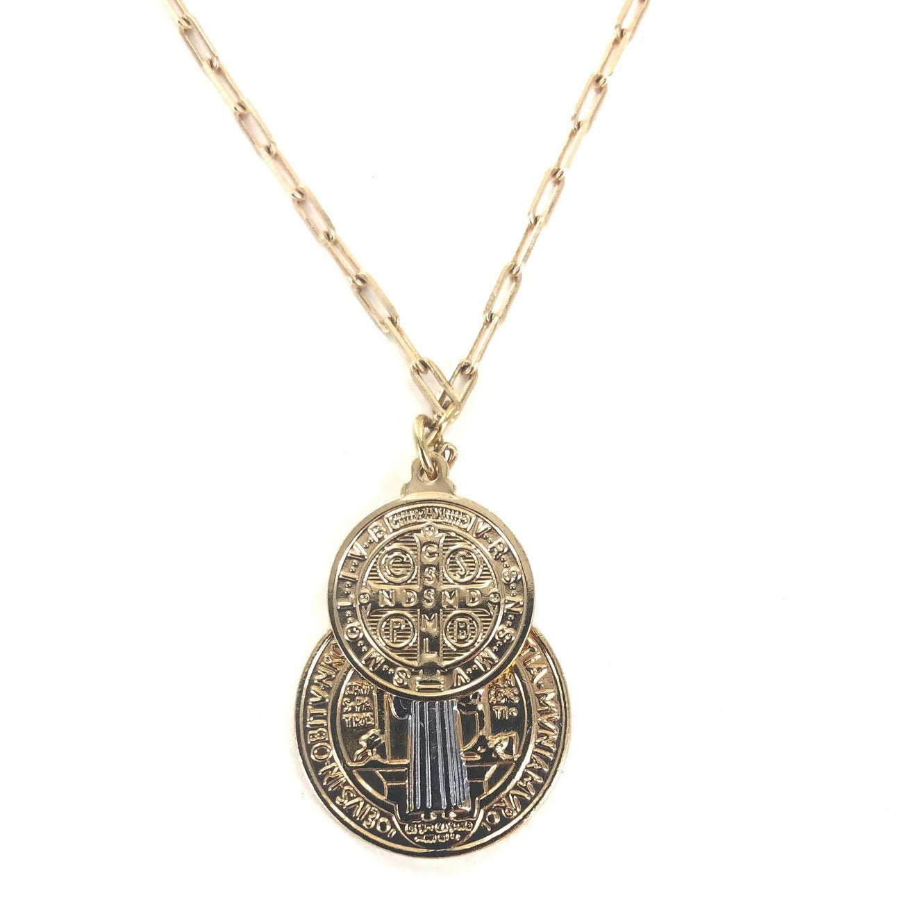 Saint II St. Benedict Coin Necklace in Gold