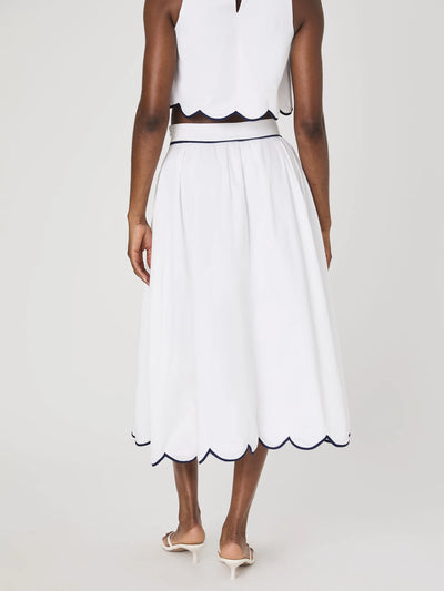 Alexis Cotton Scallop Midi Skirt in Summer White/Marine