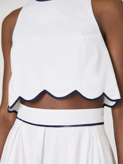 Alexis Cotton Scallop Top in Summer White/Marine