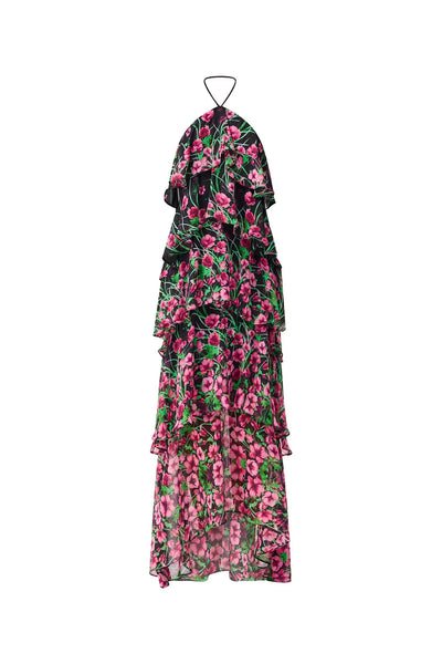 Estelle Halter Gown in Black & Pink Floral