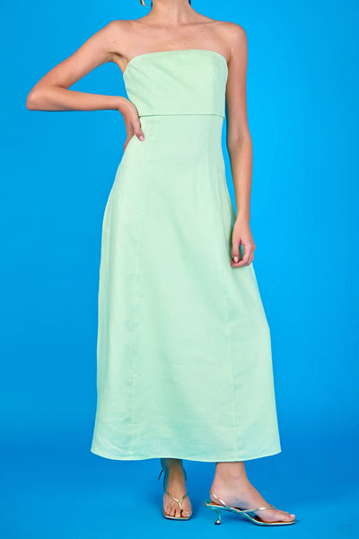 Lucia Folded Strapless Linen Maxi Dress in Pistachio