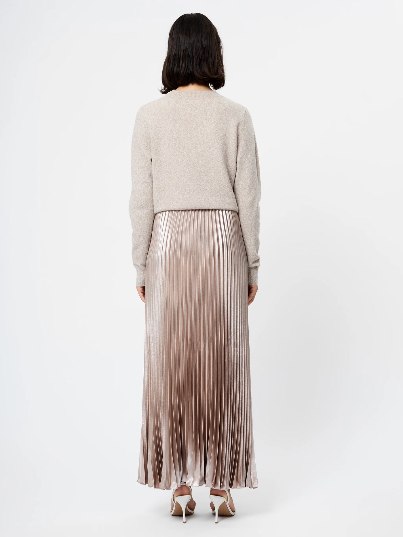 Marielle Metallic Satin Maxi Skirt in Champagne Mist
