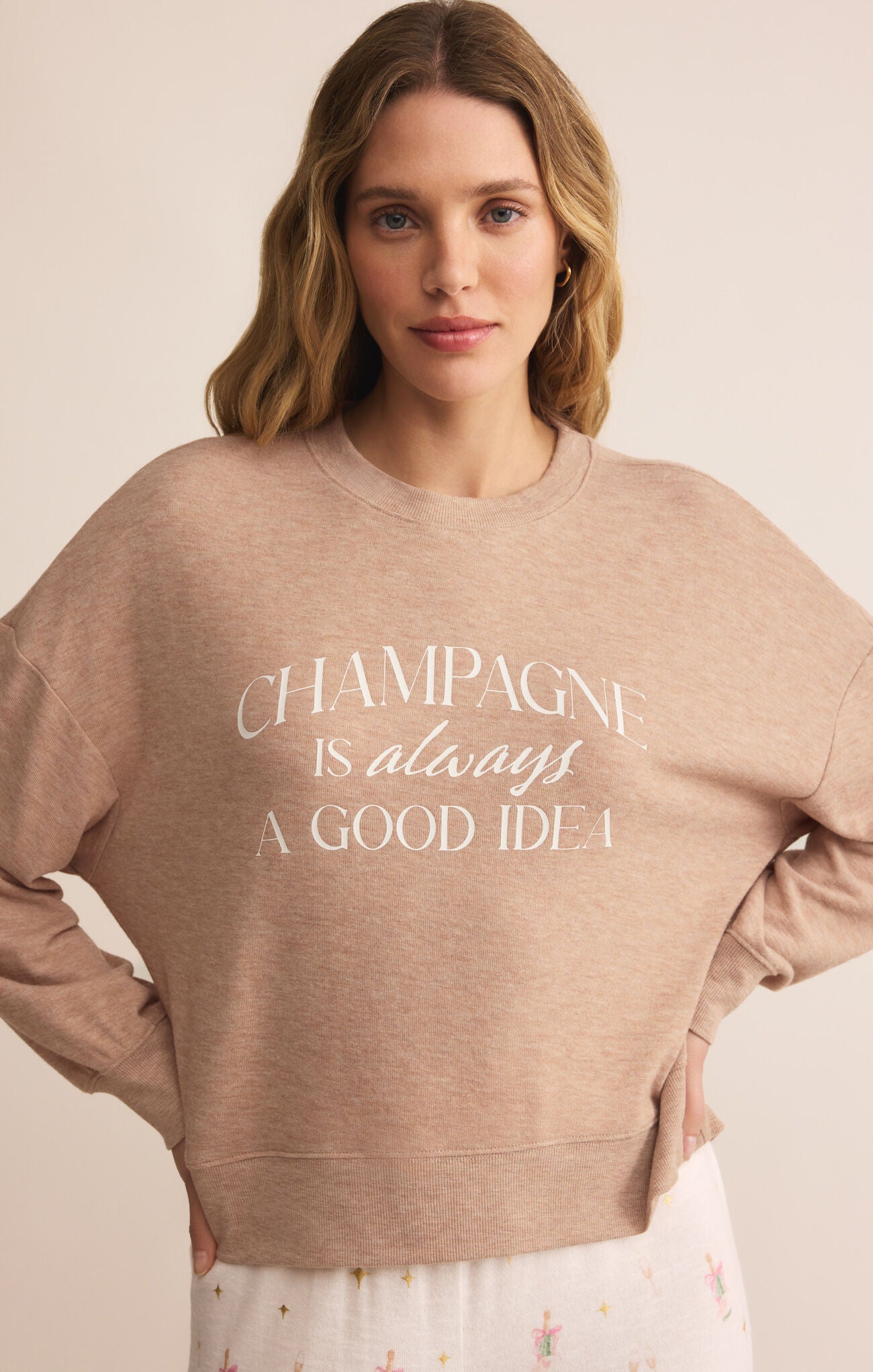 Champagne Long Sleeve Top in Iced Coffee