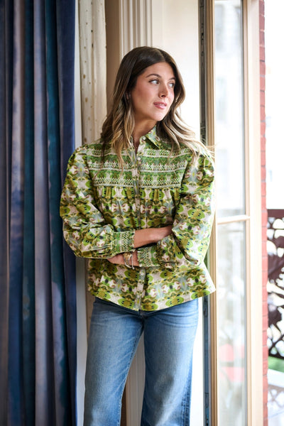 Penelope Smocked Blouse in Camo