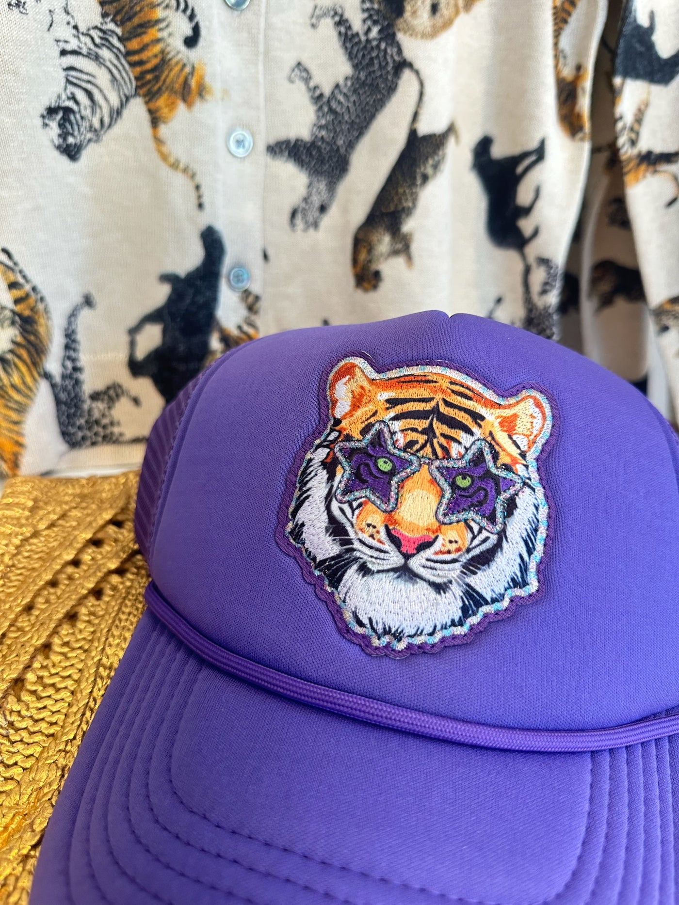 Tiger Trucker Hat in Purple