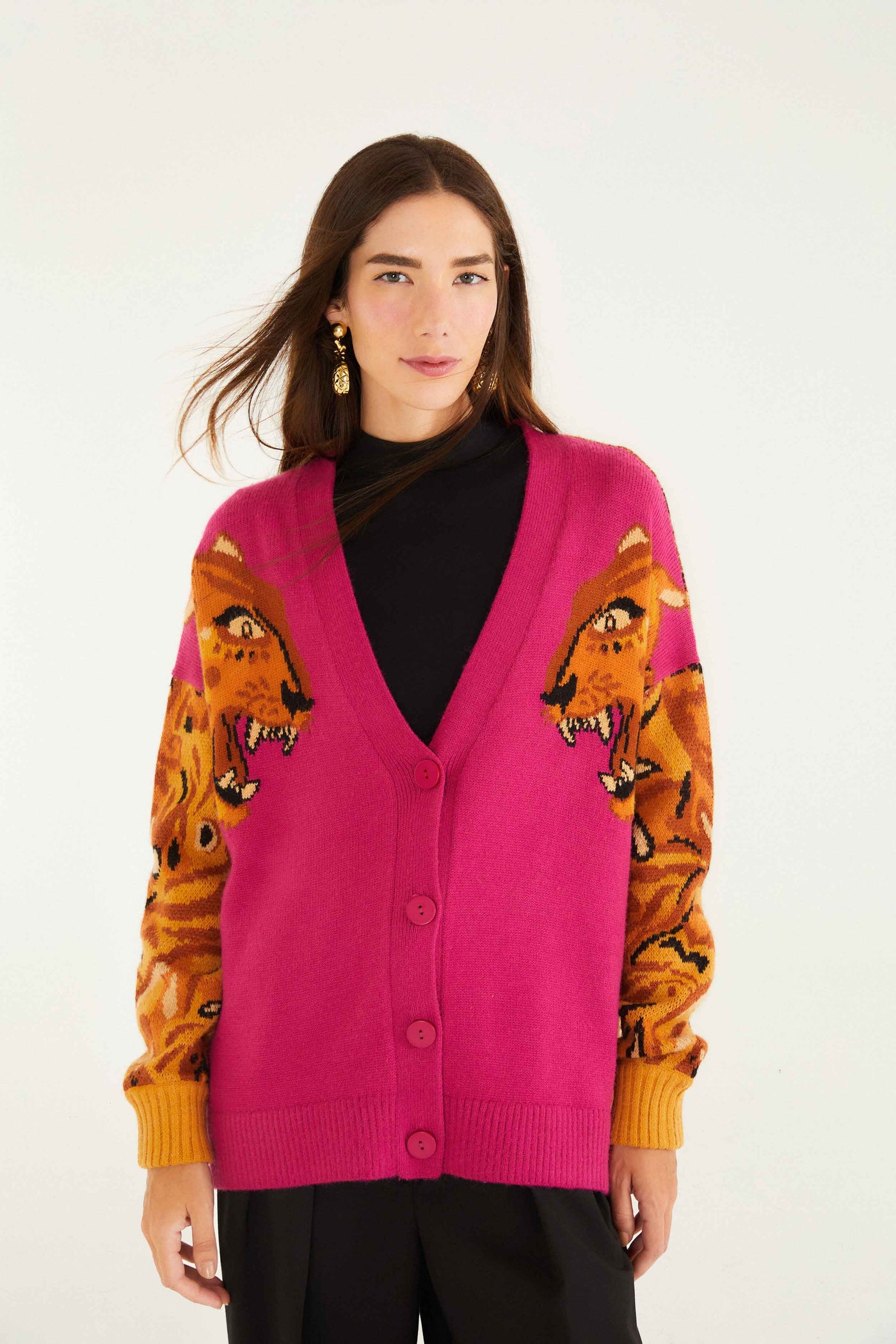 Bold Tiger Sleeve Knit Cardigan in Multi