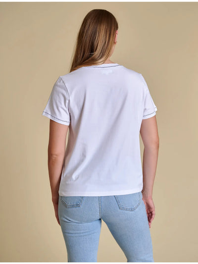 The Embroidered Tee in White/Purple