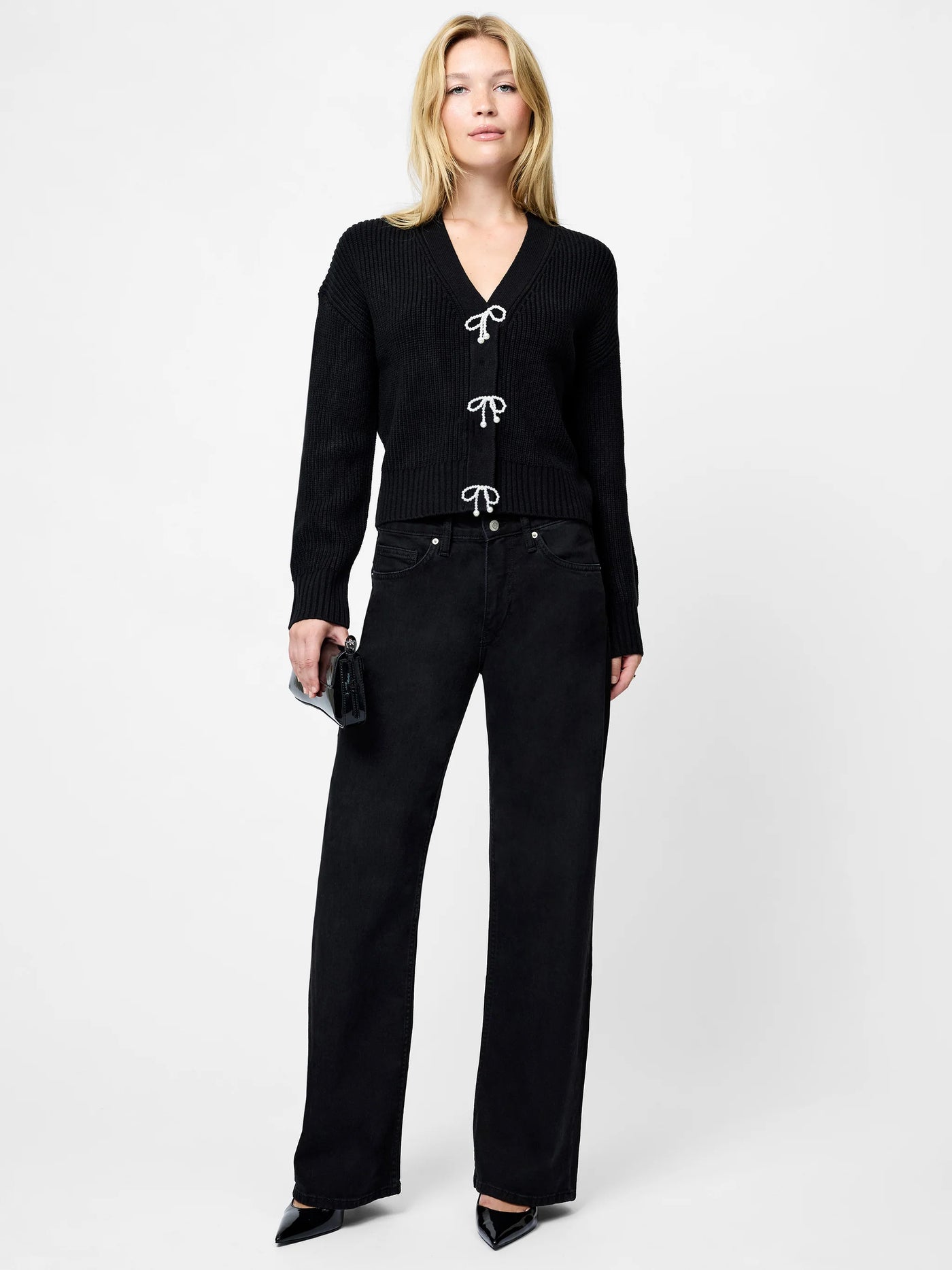 Babysoft Pearl Bow Sweater in Black