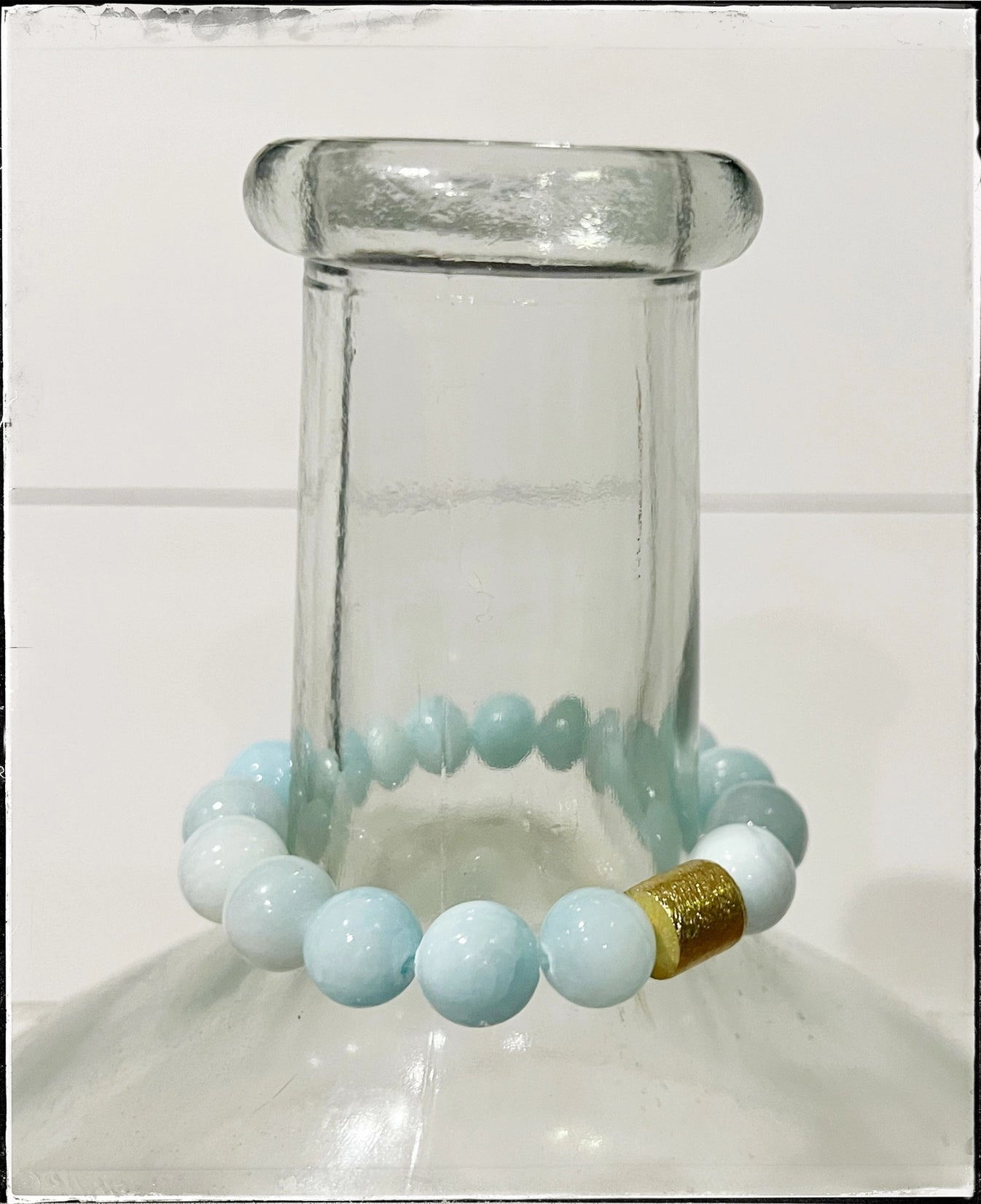 Gemstone Beaded Stretch Bracelet in Light Blue Jade