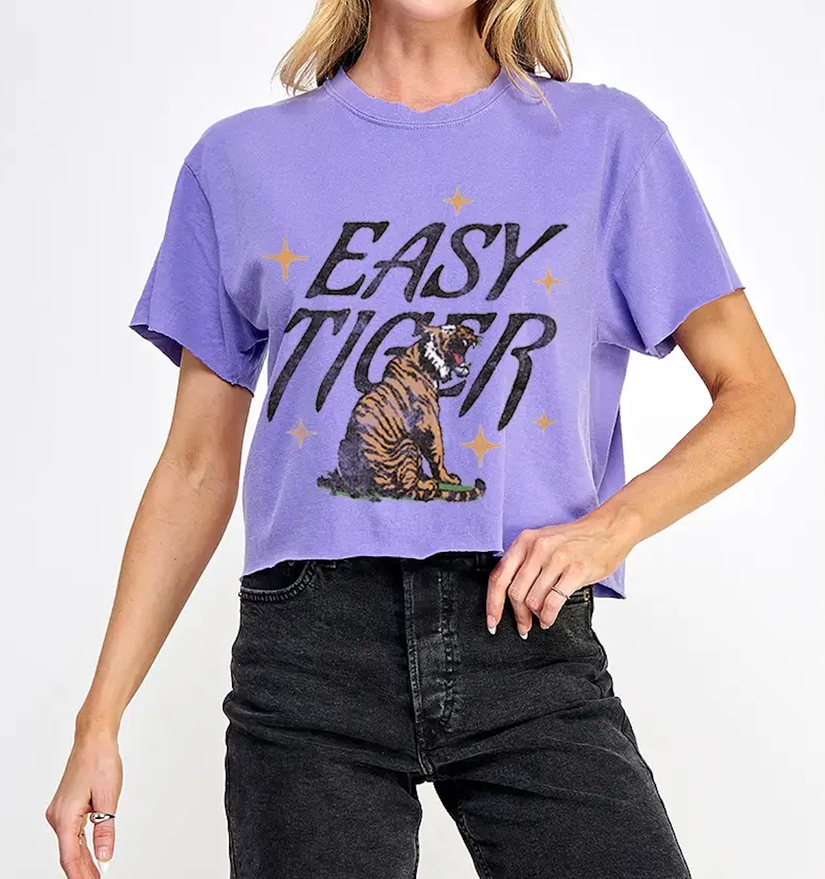 Easy Tiger Vintage Graphic Crop Tee in Violet