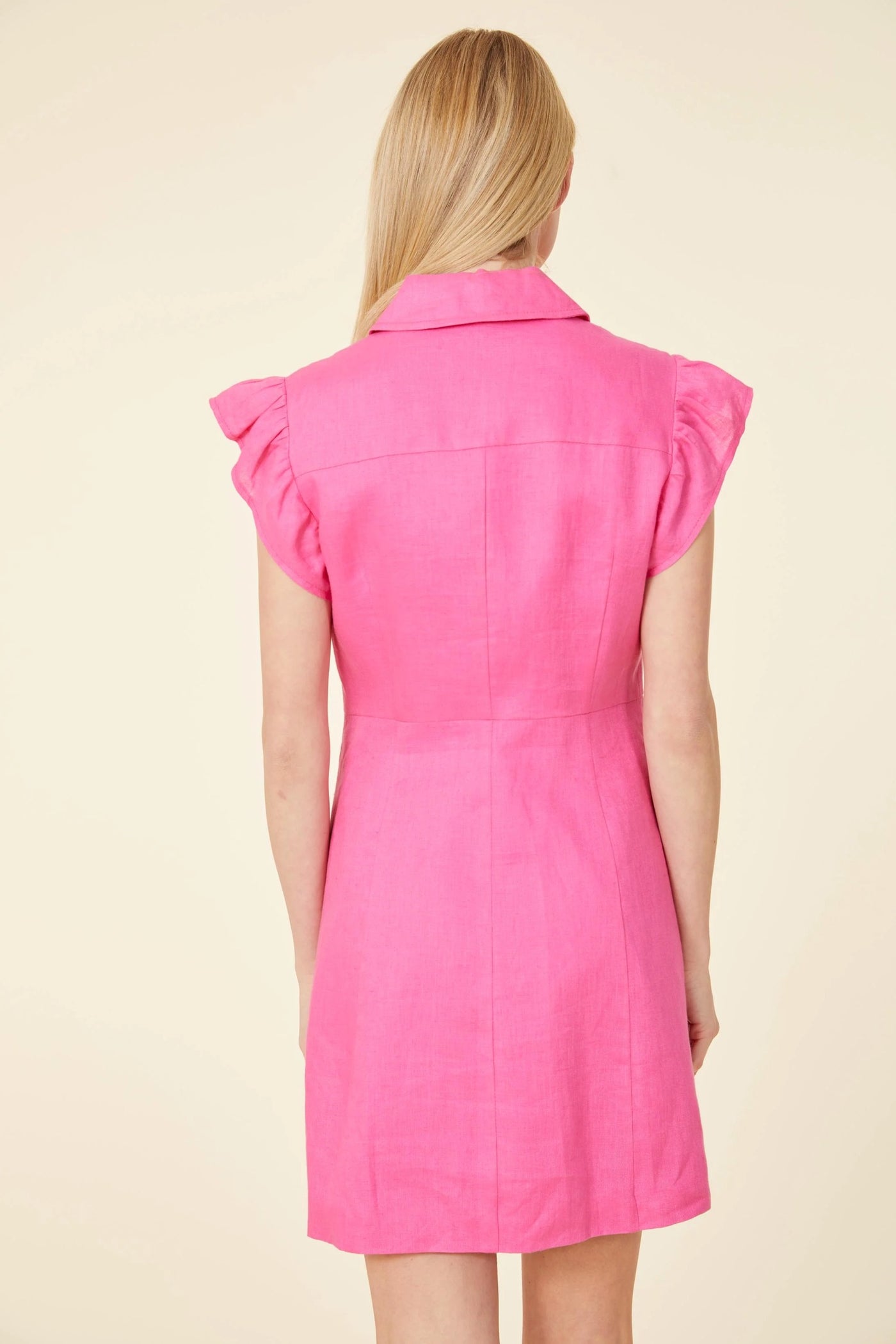 Linen Flutter Sleeve Dress in Hot Pink