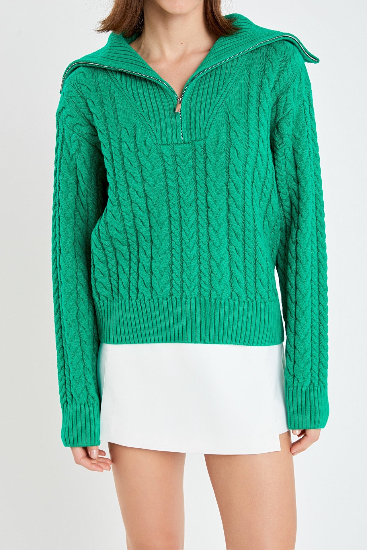 Zip Up Knit Sweater in Green