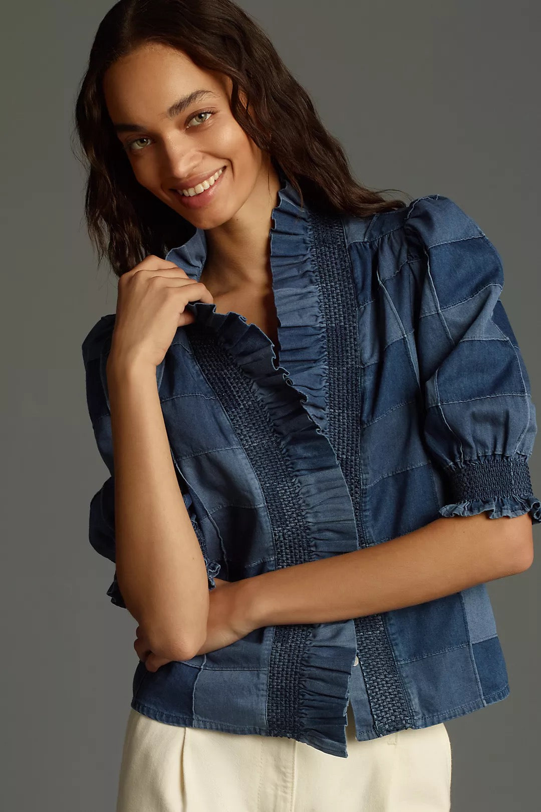 Zuri Top in Patchwork Denim