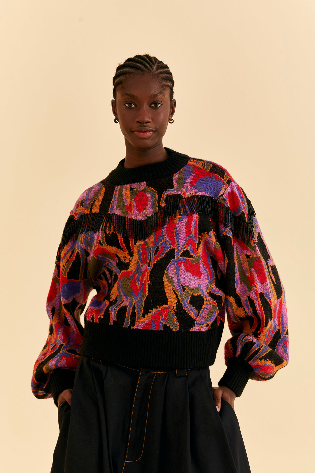Wild Horses Fringe Sweater in Black