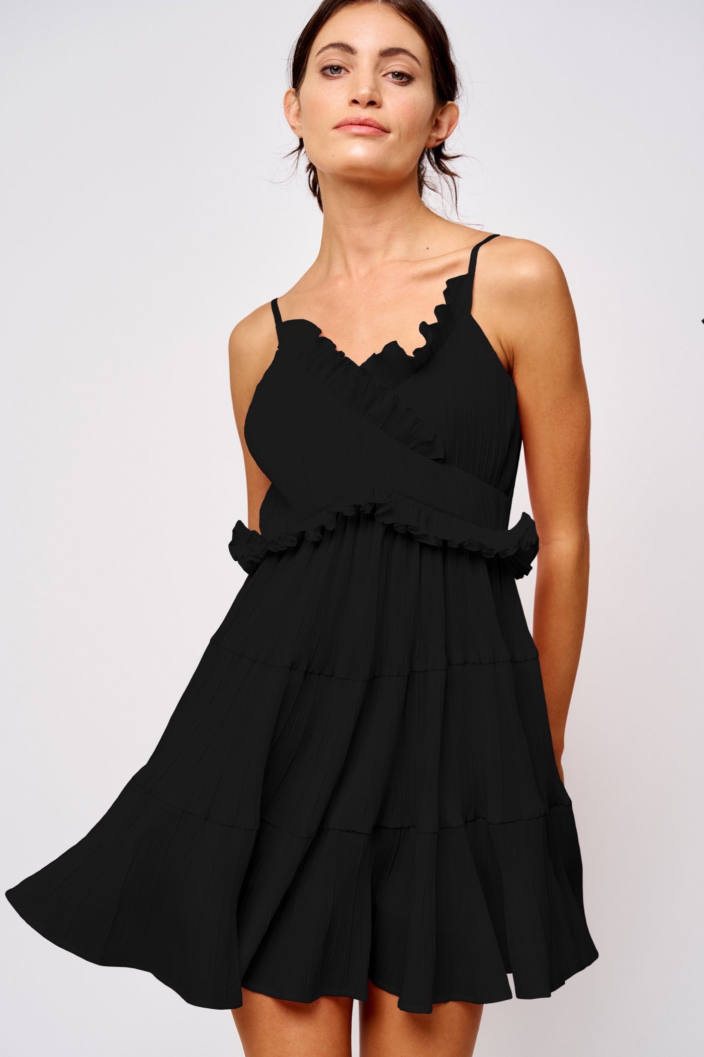 Sandi Pleated Mini Dress in Black