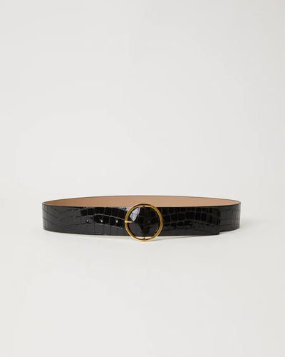 Molly Croc Leather Belt in Black Gold