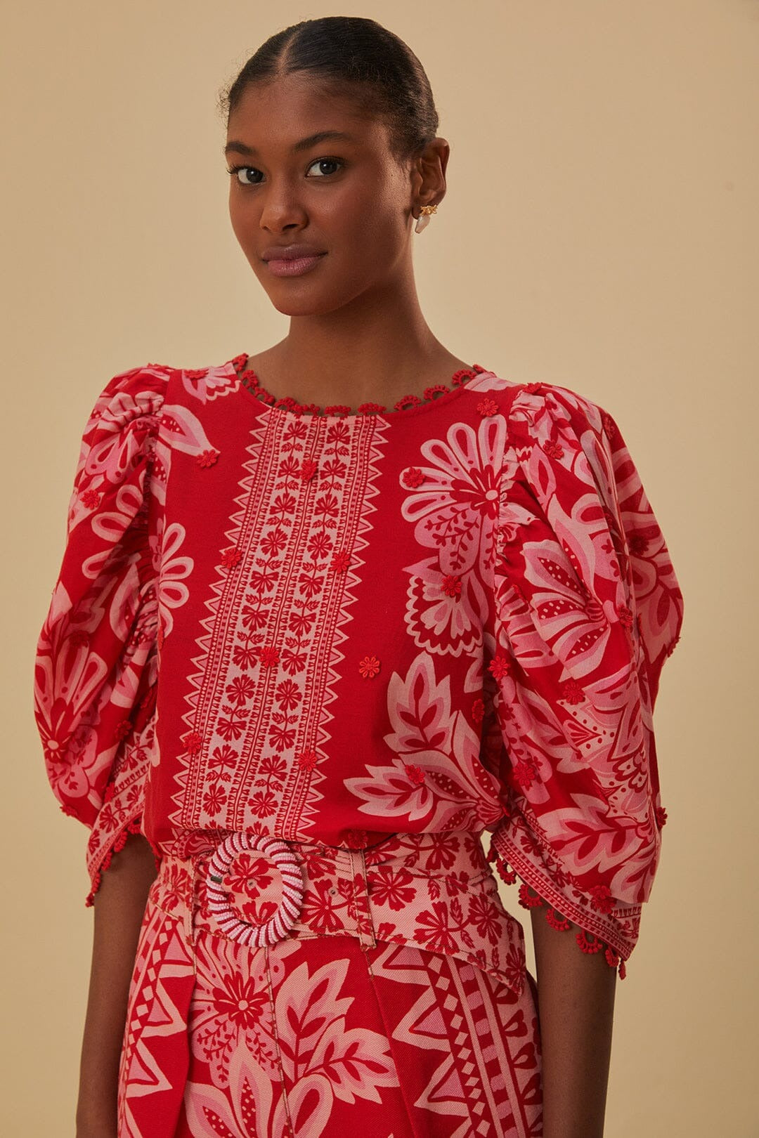 Flora Tapestry Blouse in Red