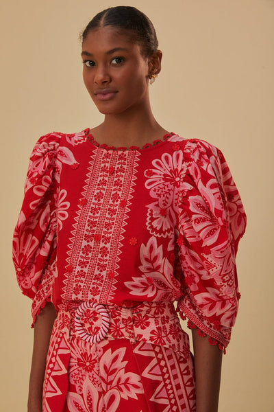Flora Tapestry Blouse in Red