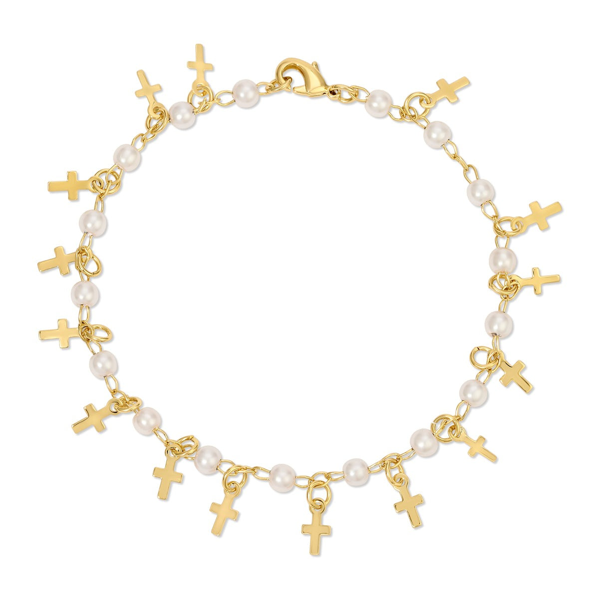 Pearl Cross Shaker Bracelet in Gold