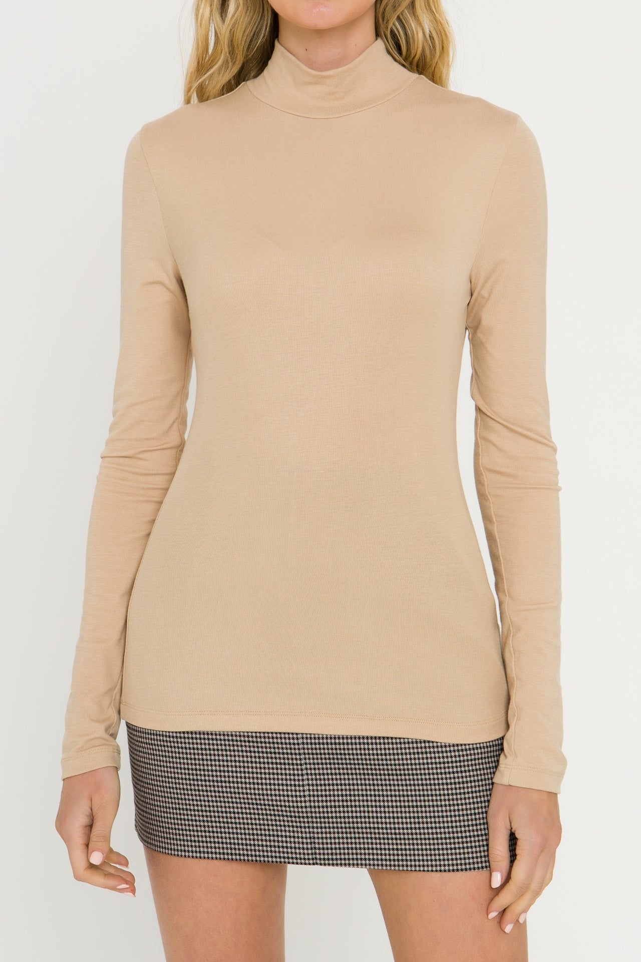 Fitted Turtle Neck Top in Tan