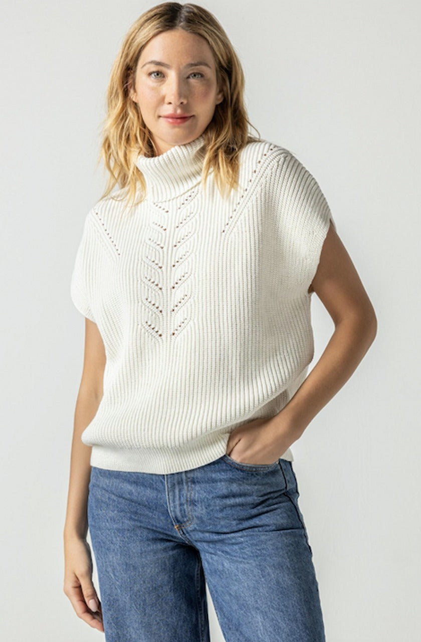 Ribbed Poncho Sweater in Ivory