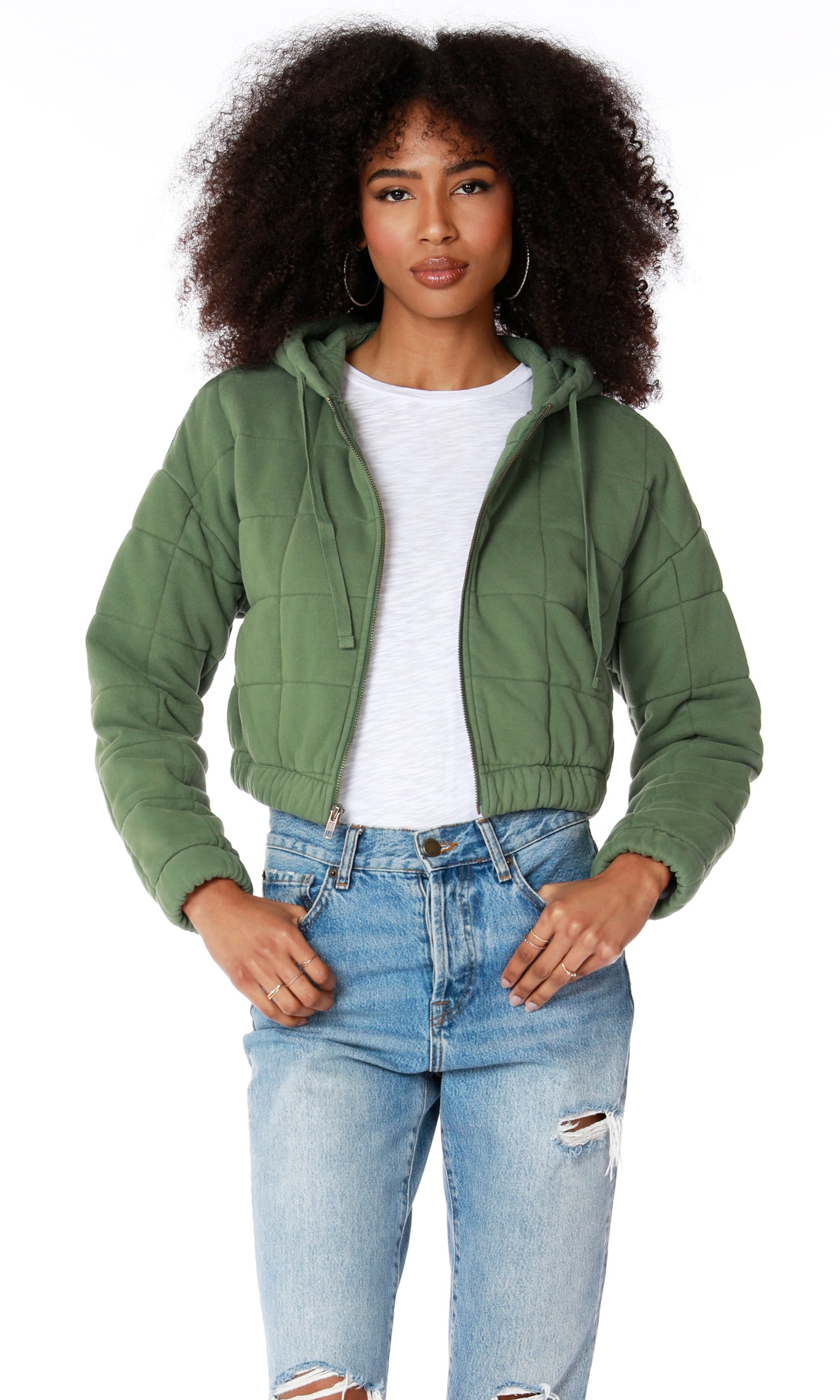 Zip Front Crop Hoodie in Sprout
