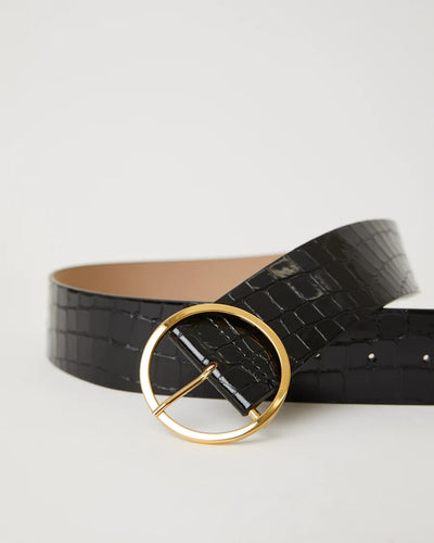 Molly Croc Leather Belt in Black Gold