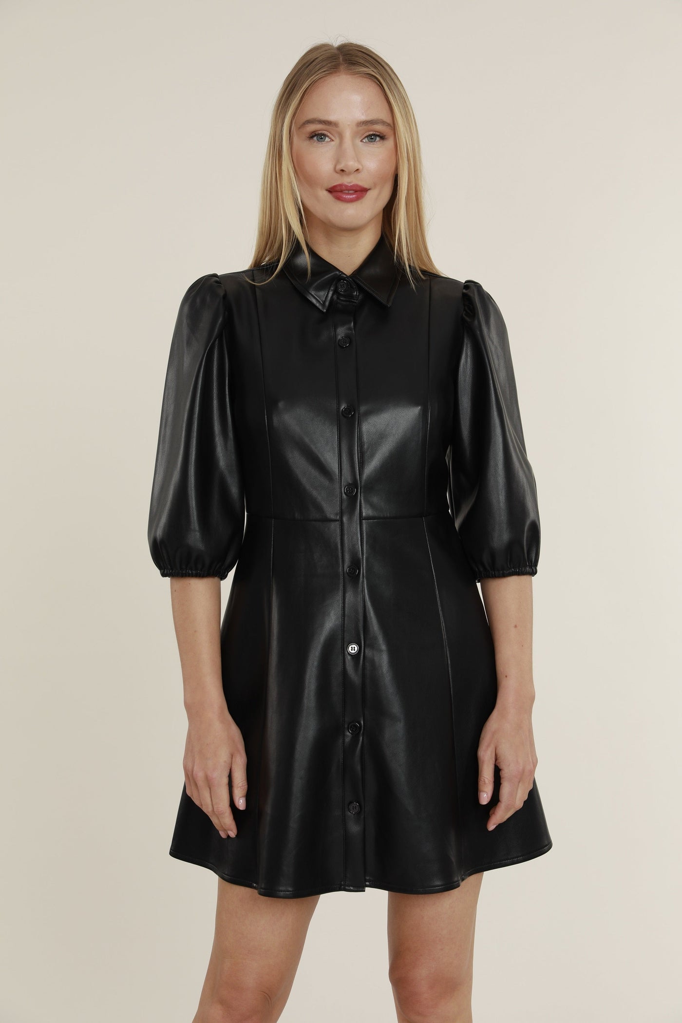 Vegan Leather Seam Detail Dress in Black