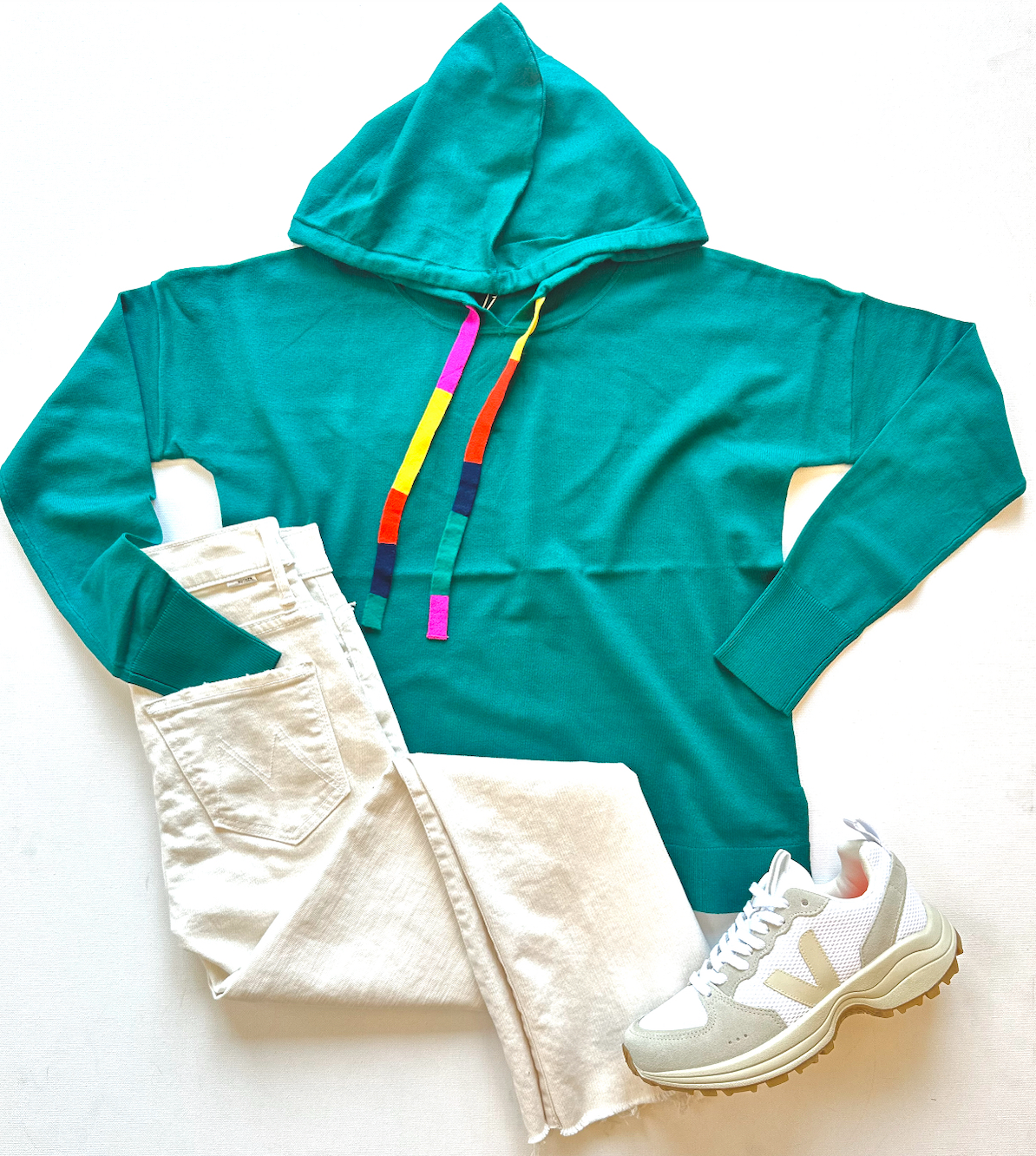Color Block Tie Hoodie in Forest