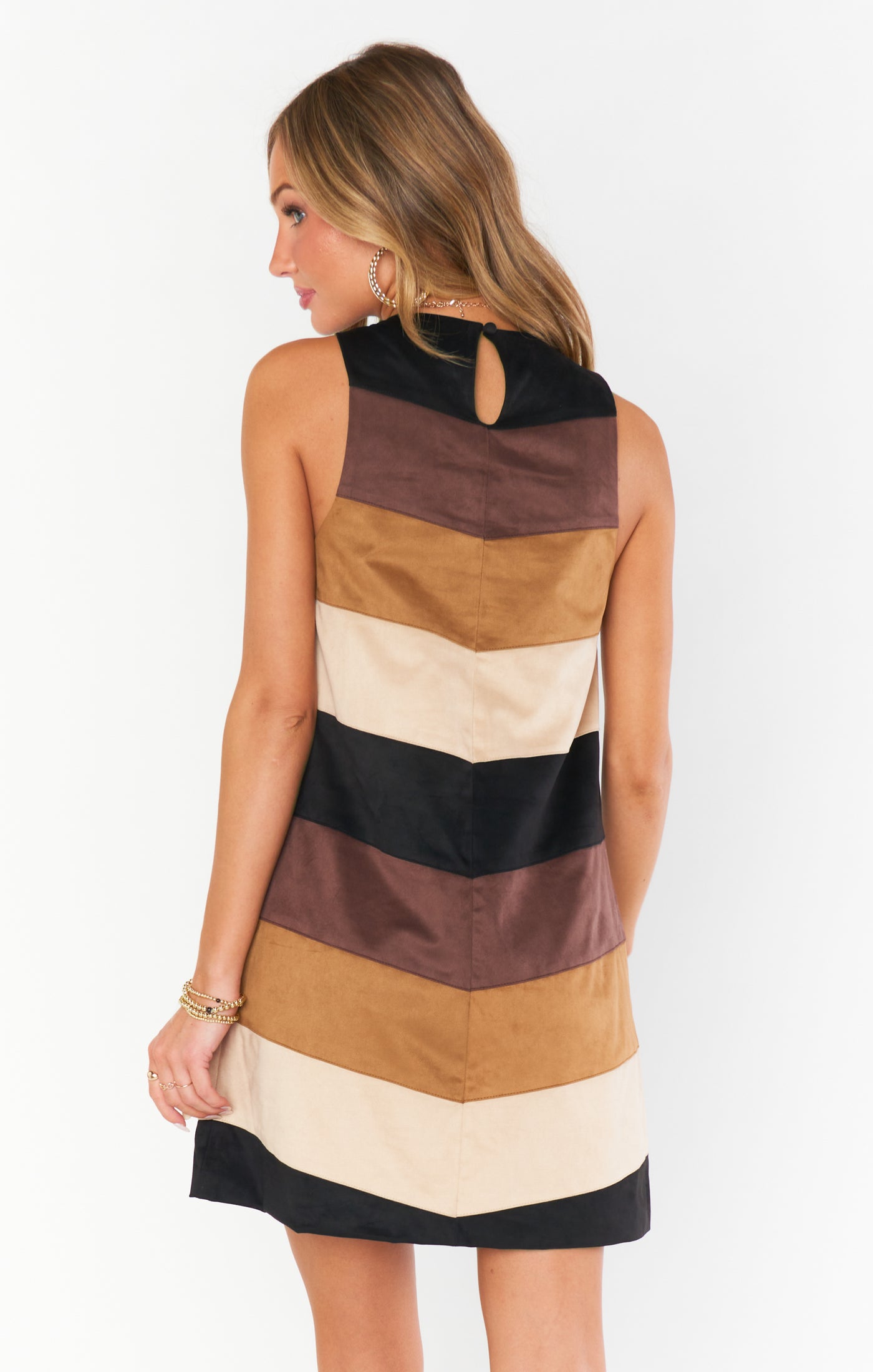 Mod Mini Dress in Faux Suede Chevron