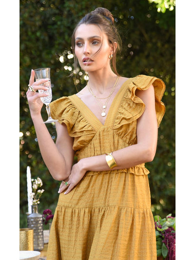 Kalista Textured Midi Dress in Mustard