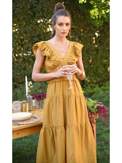 Kalista Textured Midi Dress in Mustard