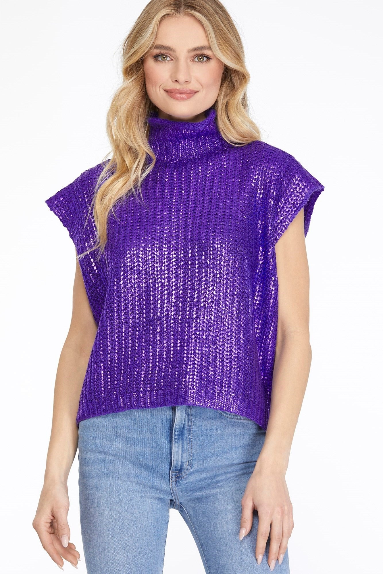 Metallic Sweater Top in Purple