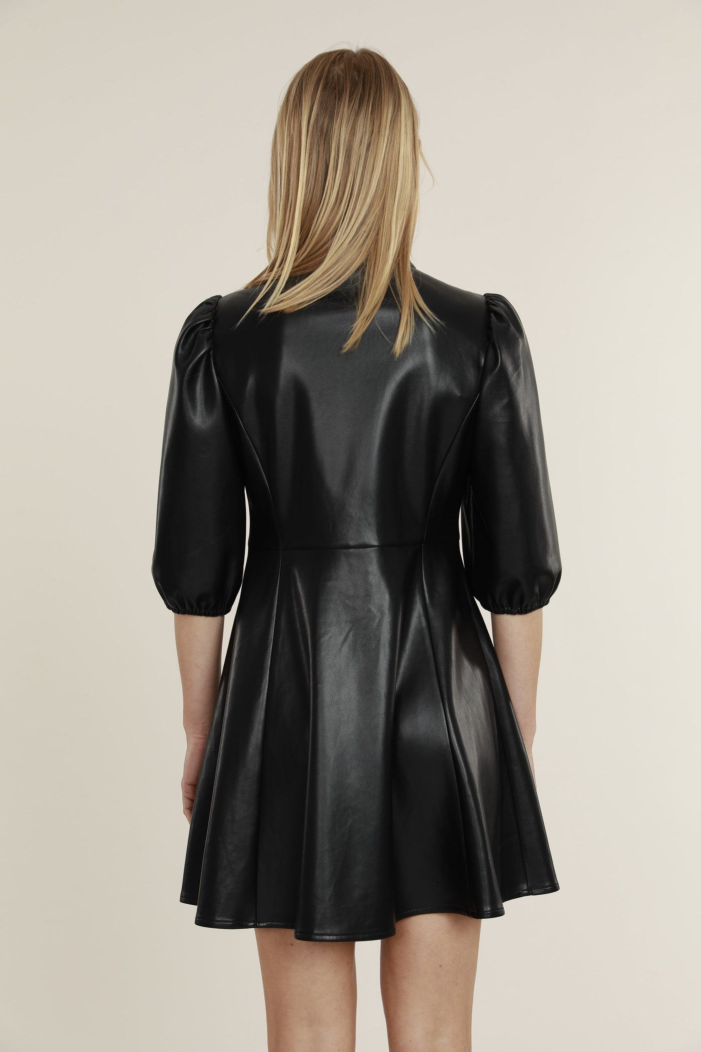 Vegan Leather Seam Detail Dress in Black