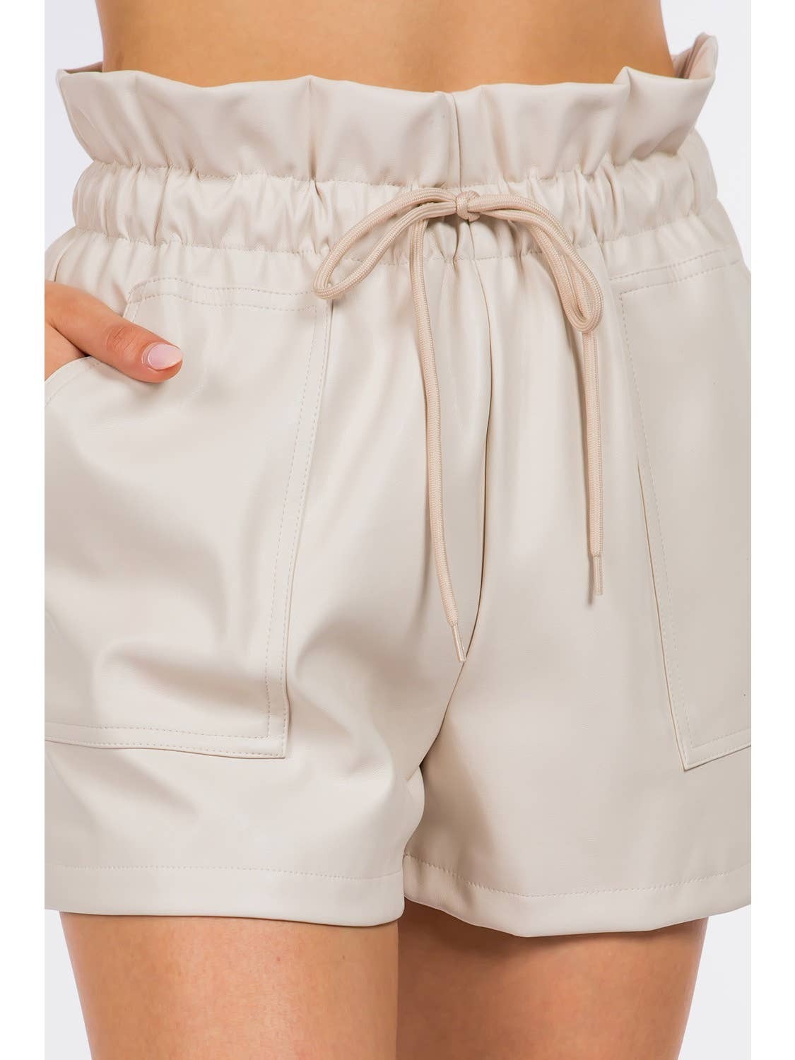 Lindsey Leather Shorts in Beige