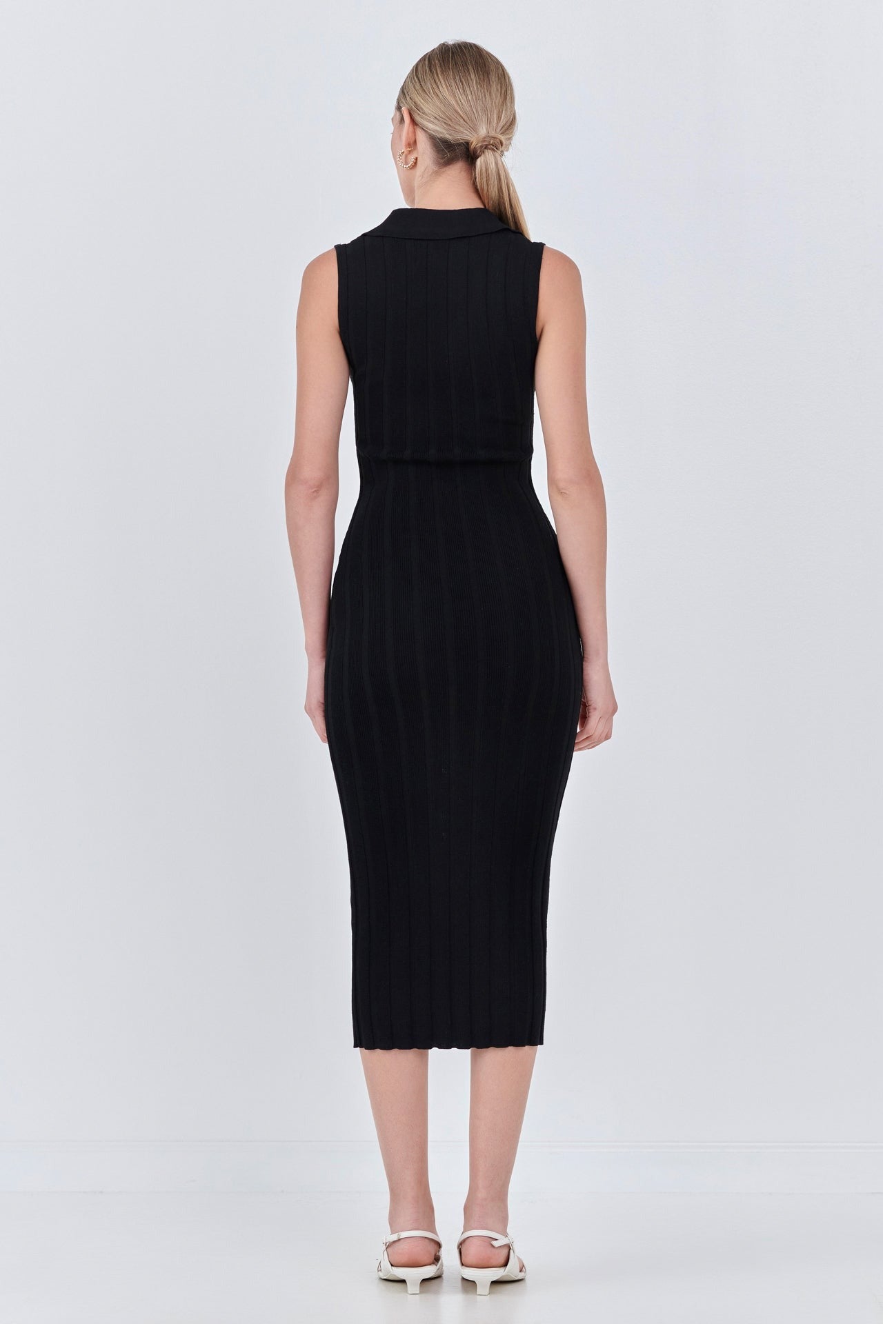 Rib Knit Midi Dress in Black